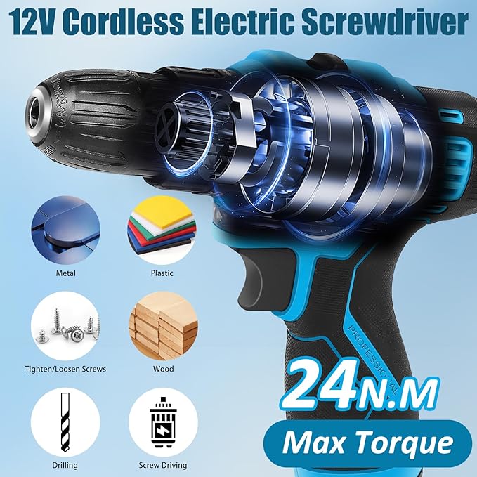 Tool Set - 12V Cordless Drill Kit, 146 Piece Home Tool Set With Power Drill, Tool Kits for Men & Women, Perfect for Homeowner, Diyer, Handyman