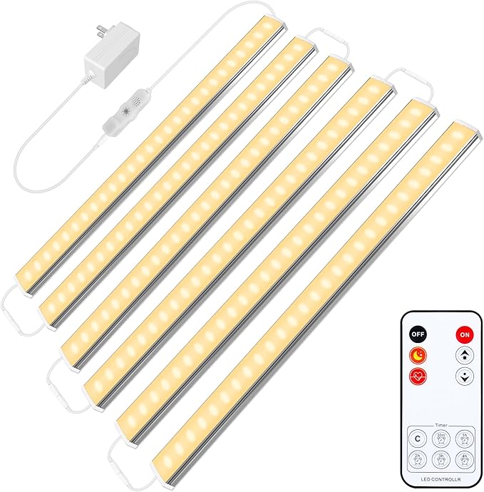 maylit Under Cabinet Lights Plug in, 6 Pcs 12 Inch Ultra Thin Under Cabinet Lighting, Super Bright Warm White Under Counter Lights for Kitchen, Dimmable Light for Cabinet, Counter, Workbench, Desk