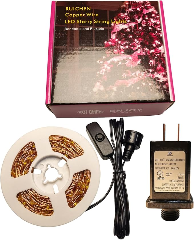 RUICHEN Plug in Fairy String Lights with Switch, Waterproof 33 Ft 100 LED Copper Wire Firefly Lights for Bedroom, Patio, Garden, Balcony, Dorm, Warm White