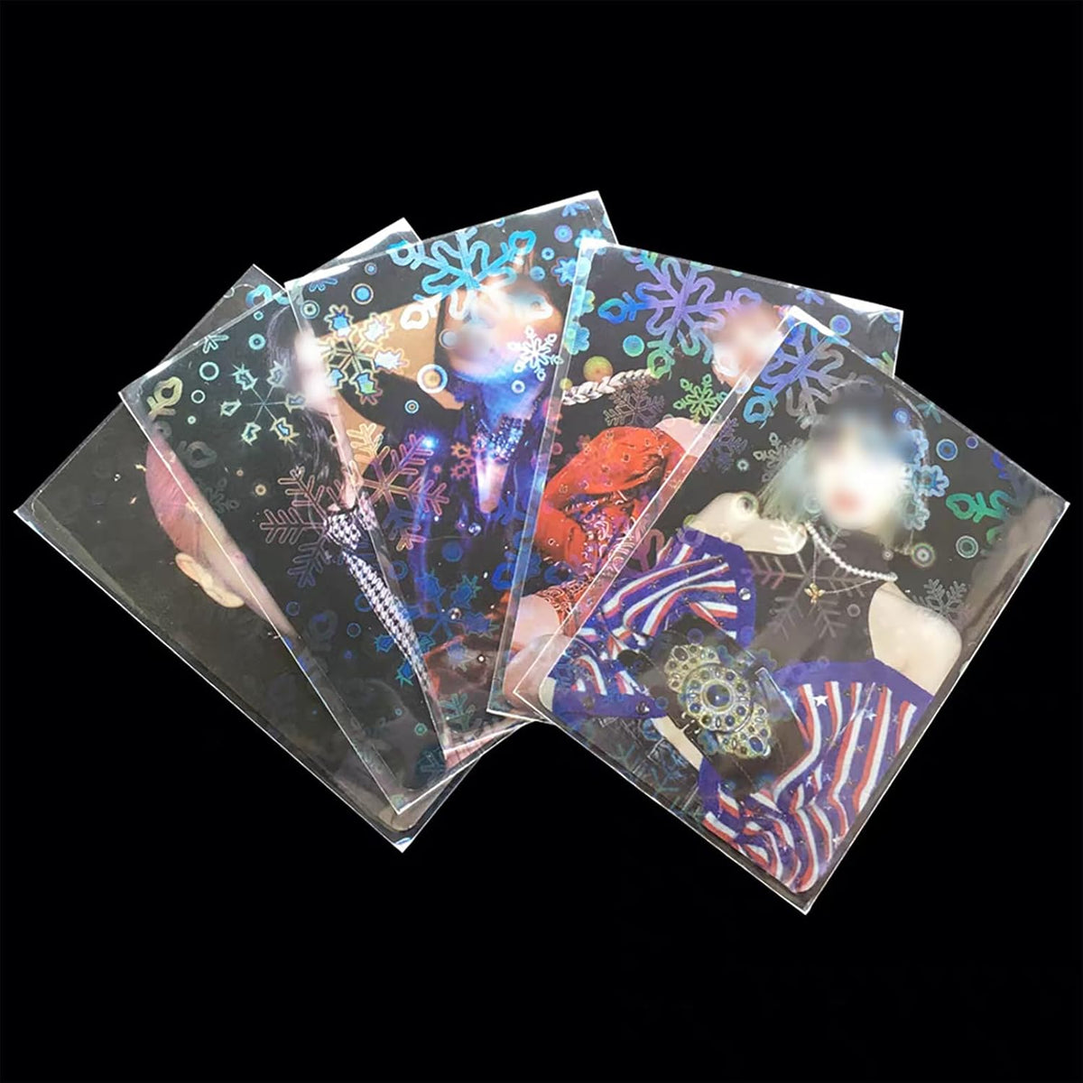 Skiennix Holographic Card Sleeves - 100 PCS Colorful Snowflake Design for Kpop & TCG Cards | 65x90mm