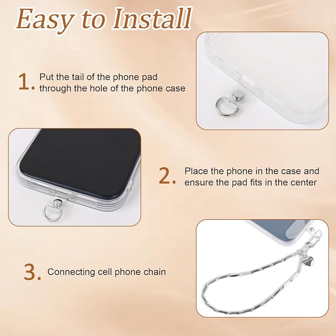 AULEEP Phone Chain Wristlet,Metal Hand Wrist Strap Lanyard,Phone Charm with Clear Tether Tab,Anti Theft Cellphone Strap Silver Bracelet Strap for Traveling Hiking Shopping