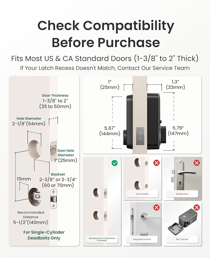 DESLOC B200 Fingerprint Smart Door Lock with App Control, Keyless Entry Deadbolt for Front Door, Auto Lock, Touchscreen Keypad, 8 Unlock Methods, USB-C Backup Power, 12-Month Battery, BHMA Grade3