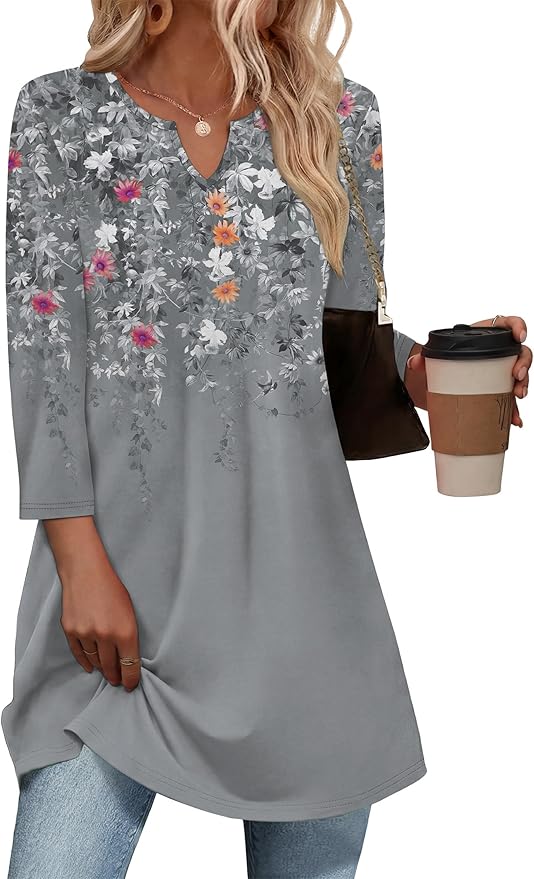 OFEEFAN Summer Boho Tops For Women 3/4 Length Sleeve Womens Tops Vacation Outfits