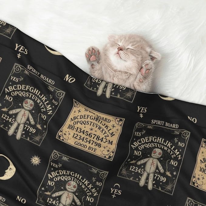 Reversible Pet Blanket for Sofa Protection Pet Comfort, Spirit Board with A Voodoo Doll Occultism Set, Double Sided Design with Cozy Nubby Nap Side and Durable Smooth Play Side