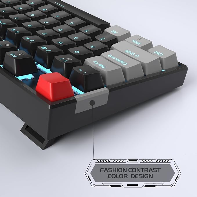MageGee 75% Mechanical Gaming Keyboard, Red Switch, LED Blue Backlit, 87 Keys Compact TKL Wired Computer Keyboards for Windows Laptop PC Gamer - Black/Grey