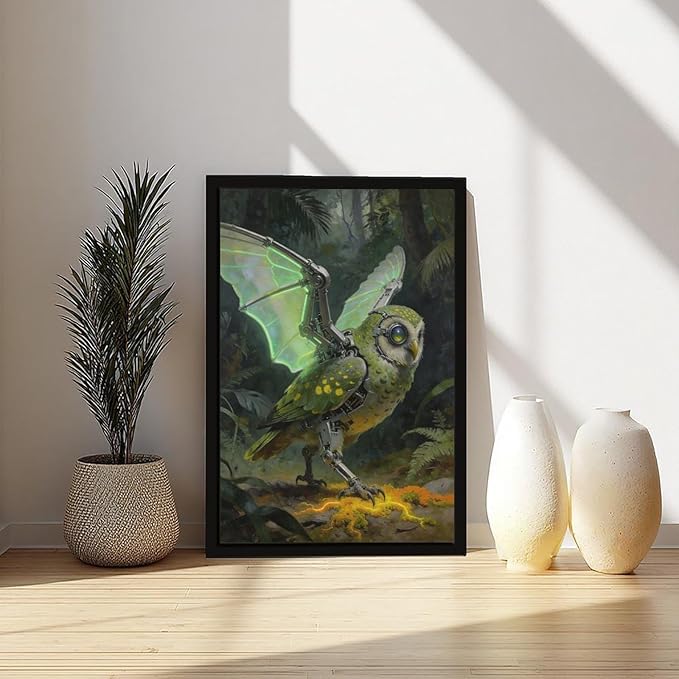 Framed Cyber Fantasy Wall Art for Living Room And Home Office Modern Sci Fi Nature Inspired Decor 24x36in