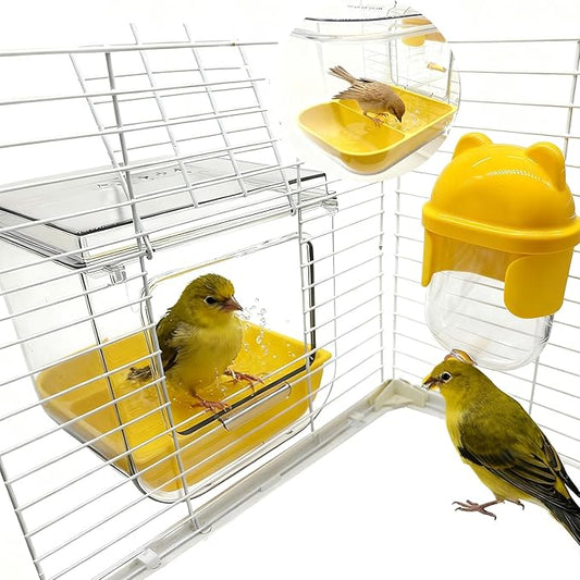 Bird Bath for Cage Bird Shower Bath Parrot Cage Feeder Cage Accessories with Parrot Water Dispenser for Budgie Parakeet Lovebird Cockatiel