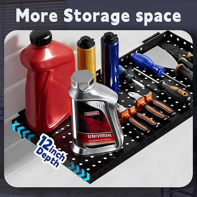 Heavy Duty Slatwall Shelf 24x12Inch, Steel Slatwall Accessories Storage Rack for Garage, Retail, Workshop (2, 24x12Inch)