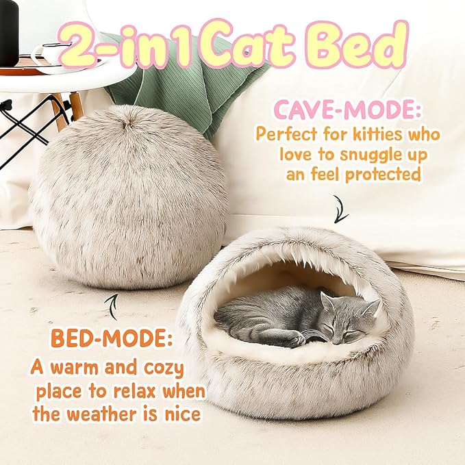 Nest Bed - Lapcatz Cat Beds for Indoor Cats, Fluffy Cat Bed Cave Plush Warm Nest for Cats (Salmon,XXL 32"x32")