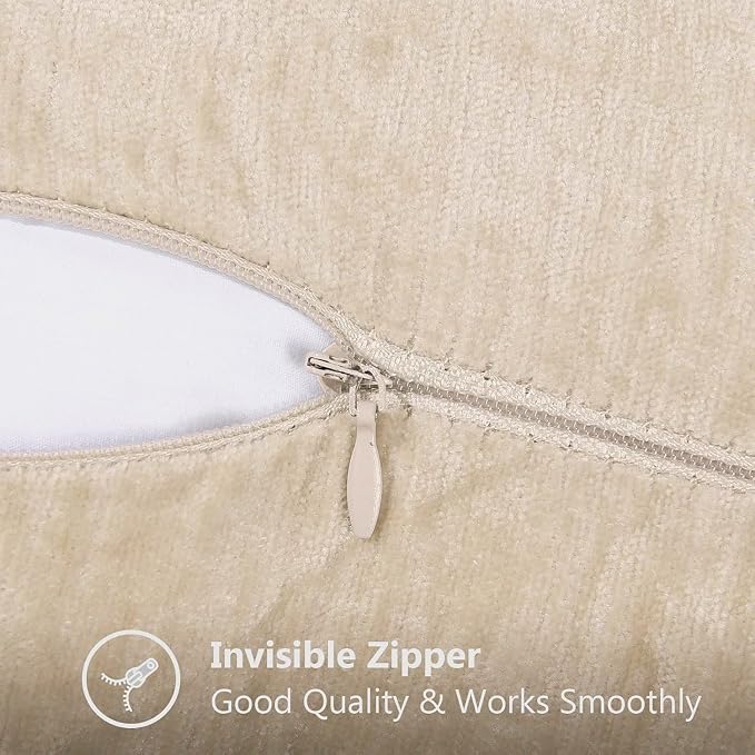 decorUhome Soft Chenille Throw Pillow Covers 16x16 Set of 2 Beige | Fall Textured Decorative Throw Pillow Cases Stitched Edge Modern Farmhouse Luxury Boho Velvet for Couch Sofa Bed Home Decor