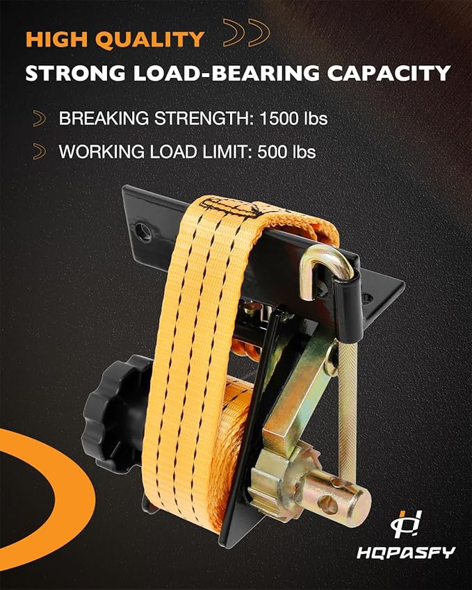 Ladder Rack Ratchet Straps, W/J-Hook (2PCS), 1.4" Black Square Tube Mount, 1.5" Wide x 7.5' Long, Orange Truck Rack Straps, 500 lbs Load Heavy Duty, Lumber Rack Ratchet Strap, Pipe/Roof Rack Strap