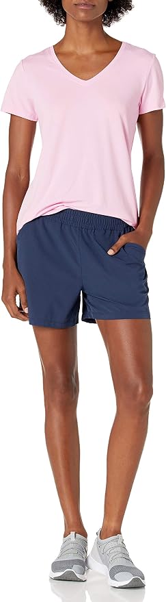 Amazon Essentials Women's Active Quick Dry Tech Stretch Short-Sleeve V-Neck T-Shirt (Available in Plus Size), Pack of 2