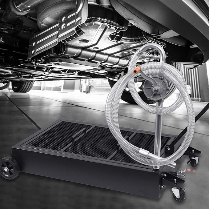25 Gallon Oil Drain Pan 95L Foldable Low Profile Oil Drain Pan, Large Capacity Oil Change Pan, with Pump, Hose