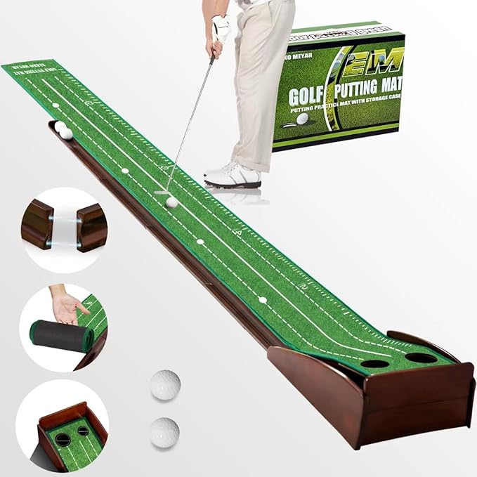 Putting Green Portable Indoor Putting mat，Includes Putting Practice Ball, Wrinkle-Free Mat, and Solid Wood Construction,Office, Living Room, Golf Gift