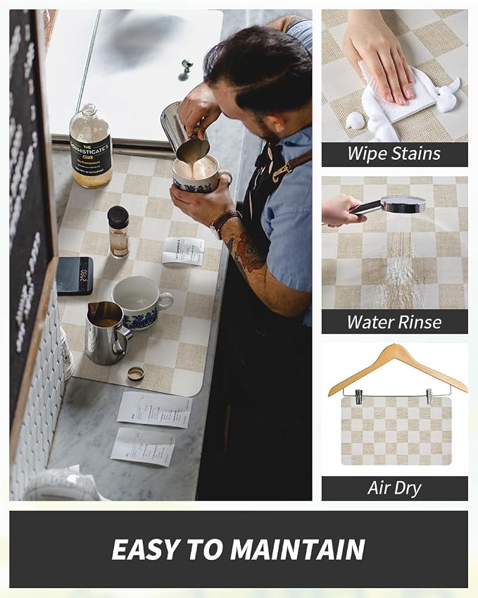 AMOAMI Dish Drying Mat for Kitchen Counter-Coffee Mat Bar Accessories, Hide Stain, Rubber Backed, Absorbent, Fit Under Coffee Maker, Espresso Machine, Pot, Dish Rack,(12x19,Buffalo Beige)