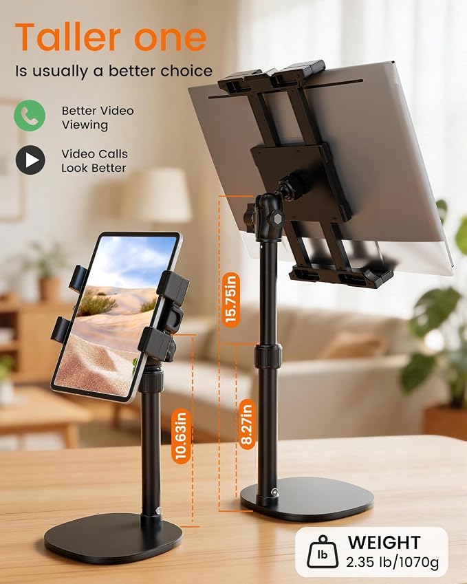 OHLPRO Heavy Duty Portable Monitor Stand for Desk, 22.83" Ultra Tall Tablet Holder with Wide Steel Base, 5.5 LB Capacity, iPad Stand Fits 5-22" Screen, iPad Pro 12.9 13, Office, Kitchen, Drawing