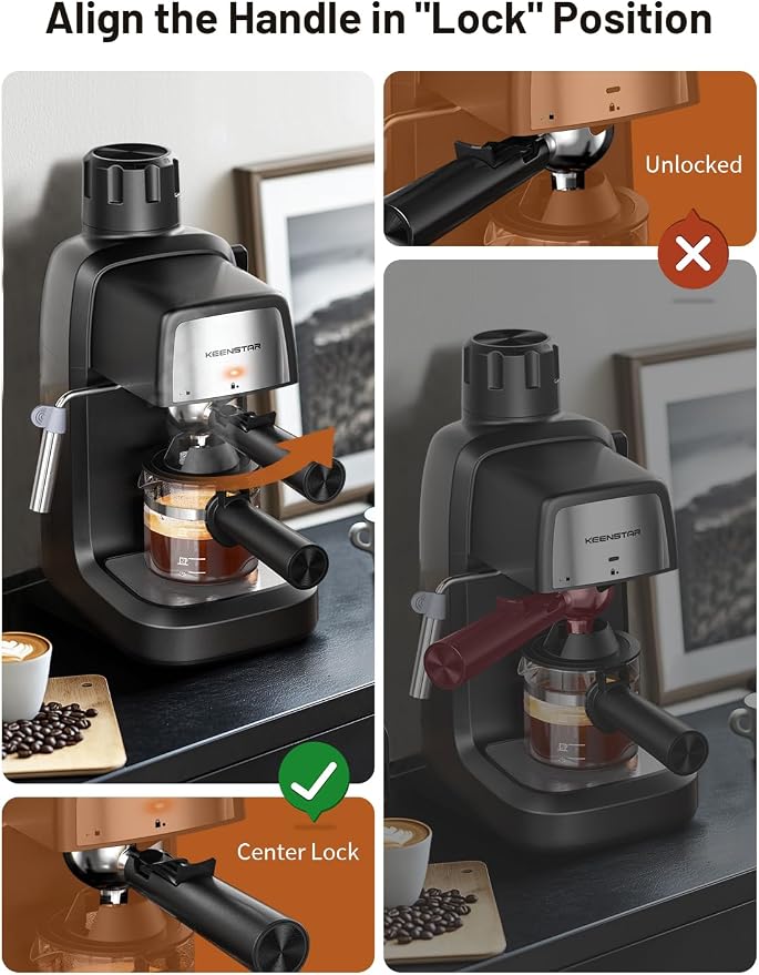 KEENSTAR 3.5Bar Espresso Machine 800W, Compact 4-Cup Espresso Maker Preheat | Fast Heating, Milk Frother Steam Wand, Espresso and Cappuccino Machine for Cappuccino or Latte Black