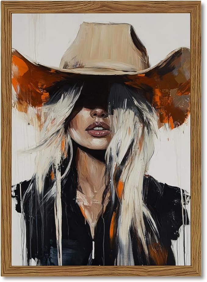Western Cowgirl Wall Art Modern Cowboy Wall Decor Painting, Southwestern Country Canvas Prints Aesthetics for Living Room Bedroom Home Decoration 12x16 inch Wood Framed