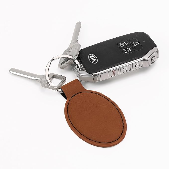 LaserGram Oval Keychain, Off Road Racer, Personalized Engraving Included (Dark Brown)