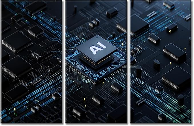3 Pieces Artificial Intelligence Concept Canvas Paintings Computer Processors CPU Bedroom Wall Art Home Decor Bathroom Decor Wall Art Modern Artwork Ready to Hang for Living Room Office 60"Wx40"H