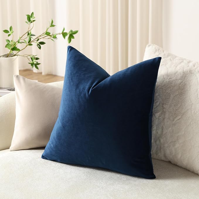 Throw Pillow Covers 16x16 Midnight Blue: Pack of 2 Cozy Soft Velvet Square Modern Luxury Decorative Throw Pillow Cases for Sofa Couch Living Room Bed Home Decor