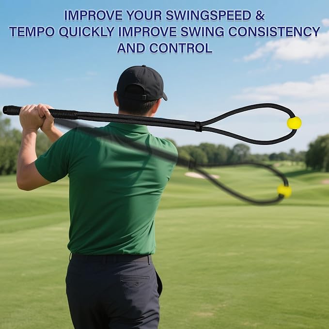 Golf Rope Swing Trainer, Golf Swing Training Aid to Improve Speed, Accuracy, Rhythm, Flexibility and Strength, Portable Golf Training Tool for Indoor/Outdoor Practice