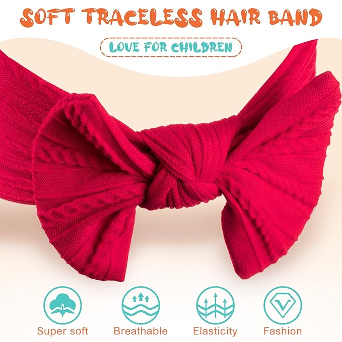Janinka 32 Pcs Baby Nylon Headbands Hairbands with Bows Elastics Handmade Hair Accessories Stretchy Headband Jacquard Design for Newborn Infant Baby Toddlers Kids(Classic)