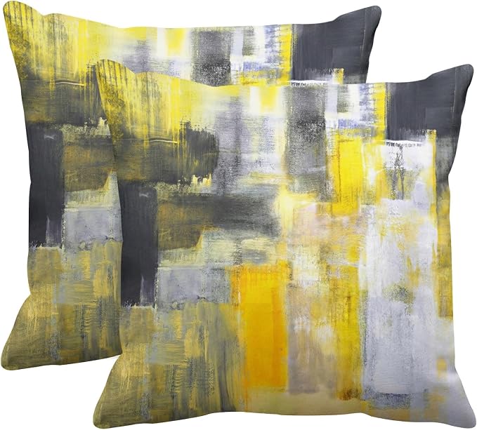Emvency Throw Pillow Covers Set of 2, 26 x 26 Inch, Abstract Modern Yellow | Painting Black Outdoor Decorative Square Pillow Cases Couch Cushion Case for Couch Bed Sofa Living Room Home Decor