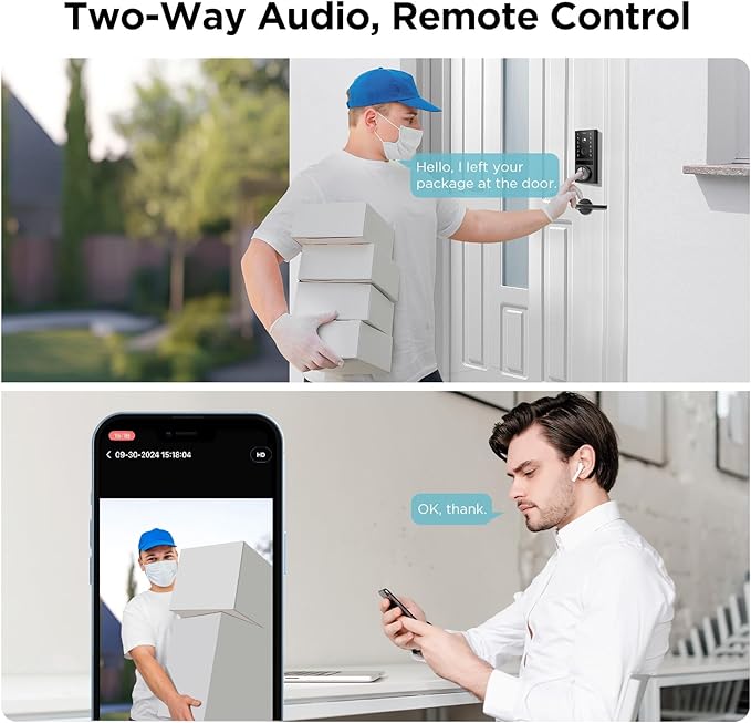 TCL D1 Max Security Video Smart Lock, 3-in-1 2K Camera, Doorbell & Fingerprint Keyless Entry Door Lock, WiFi Smart Door Lock with App Remote Control, PIR Motion Detection, Easy Installation