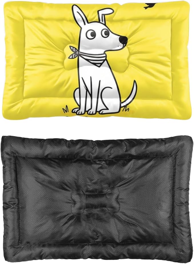 Cute Dog Yellow Chew-Resistant Dog Beds Crate Bed Mattress Puppy Pads Washable Cushions for Lining Pet Crates Washable Non-Slip Bed for Crate Furniture Pet Mats Puppy Indoor Outdoor 36X24 Inch