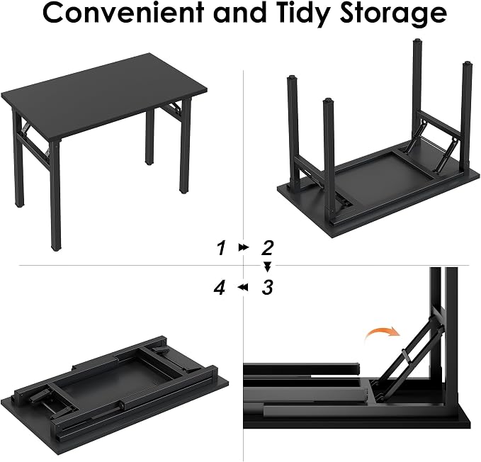 Need Office Computer Desk 35.8 Inch Sturdy Folding Laptop Table Black | Black Frame Writing Gaming Work Table/Foldable Home Office Desk/Sewing Table, No Assembly Required