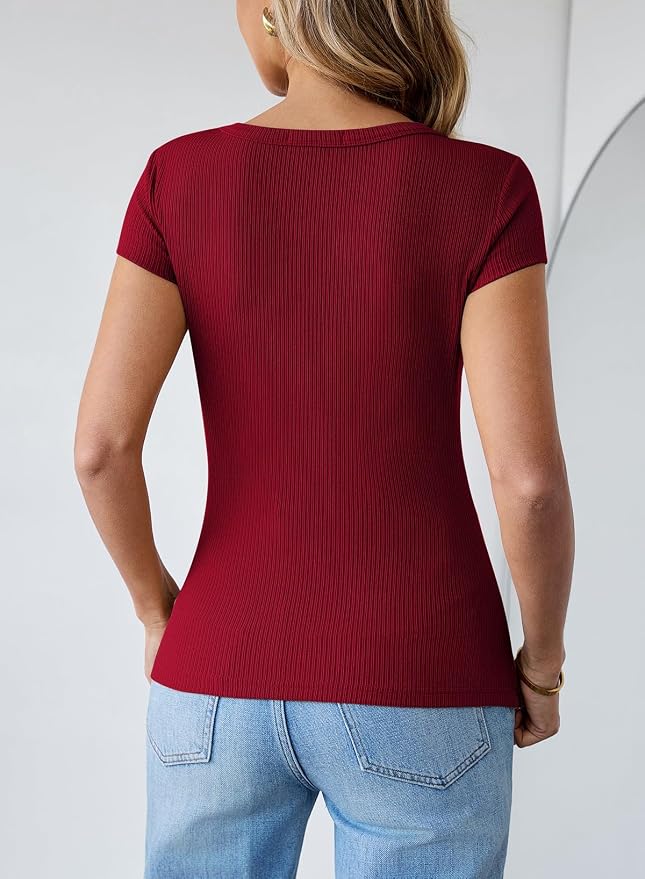 Pink Queen Sexy Tops for Women Cutout Keyhole Neck Cap Sleeve Shirts Casual Summer Clothes 2026 Fashion
