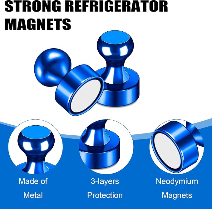 LOVIMAG Fridge Magnets 20Pcs, Magnet for Refrigerator Whiteboard, Blue | Small Strong Neodymium Metal Cute Push Pin for Classroom, Kitchen, Accessories Decorative, Office, Calendar