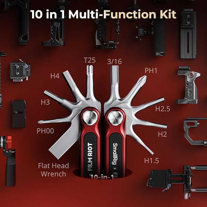 SmallRig x FILM RIOT 10-in-1 Folding Tool Set with Screwdrivers and Hex Key Wrenches, Multiple Angle Positioning, Portable and Compact Design (Red) - 4813