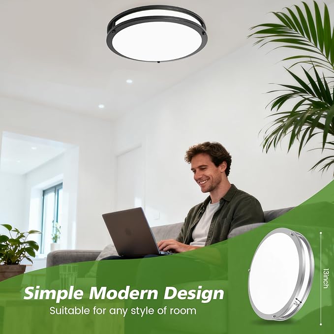 2-Pack Black Flush Mount LED Ceiling Light Fixture with Remote: 13Inch 36W Dimmable Modern LED Ceiling Lights, 2700K-6500K Adjustable 3600lm Super Bright Kitchen Lighting for Bathroom Hallway Bedroom