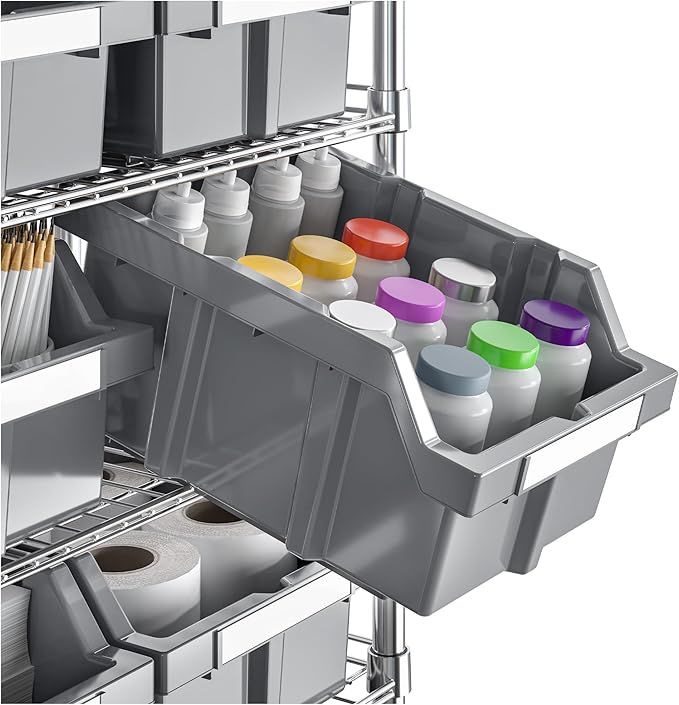 Seville Classics Heavy Duty NSF Bin Rack Solid Steel Wire Shelving Storage Unit, Patented Organizer for Garage, Warehouse, Office, Restaurant, Classroom, Kitchen, Gray, Includes 12 Bins