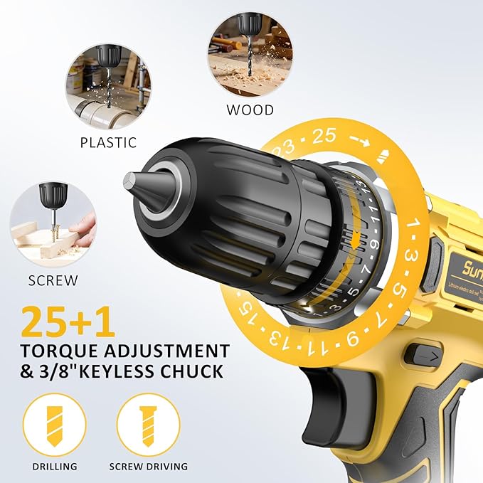 Sundpey Tool Kit with 21V Drill - 170-PCs Portable General Basic Home Repair Tool Set with Power Drill & 2.0Ah Battery & Charger & Tool Box for Homeowner Drilling DIY Projects House Repairs & Handyman