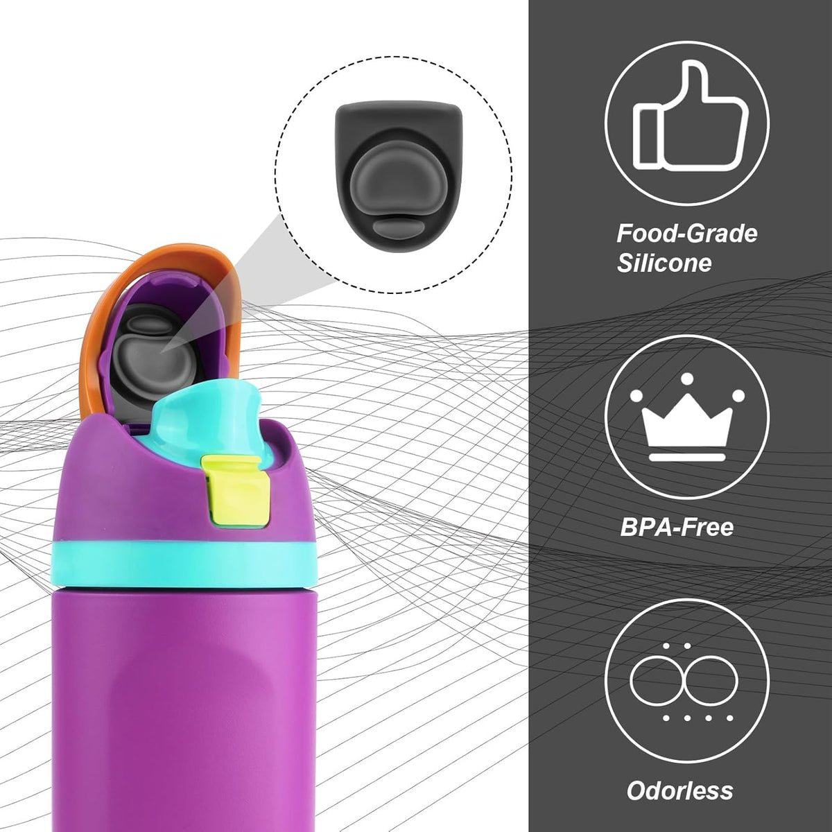 Owala | Water Bottle Top Lid Replacement - Silicone Plug Accessories for 24oz & 32oz Bottles (Black)