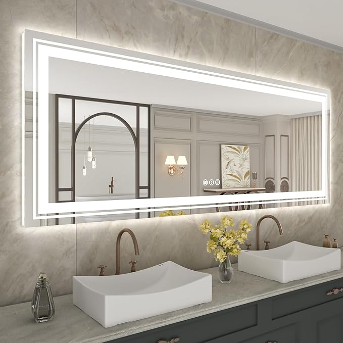 WTTY 96"x36" LED Bathroom Mirror with Lights, Large Dimmable LED Wall Mirrors, Backlit + Front Lit, Lighted Bathroom Vanity Mirror for Wall, Anti-Fog, Memory Function, Shatter-Proof, ETL Listed
