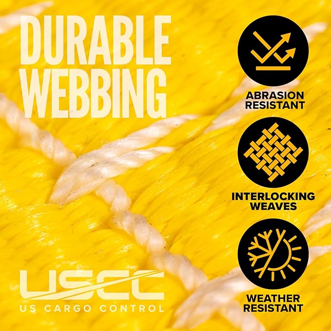 US Cargo Control Wire Hook Ratchet Straps 2 Inch x 12 Foot (2-Pack), 10,000 LBS Break Strength, Yellow 2 Inch Ratchet Straps Heavy Duty with J Hooks, Heavy Duty Tie Downs for Trailers and Trucks