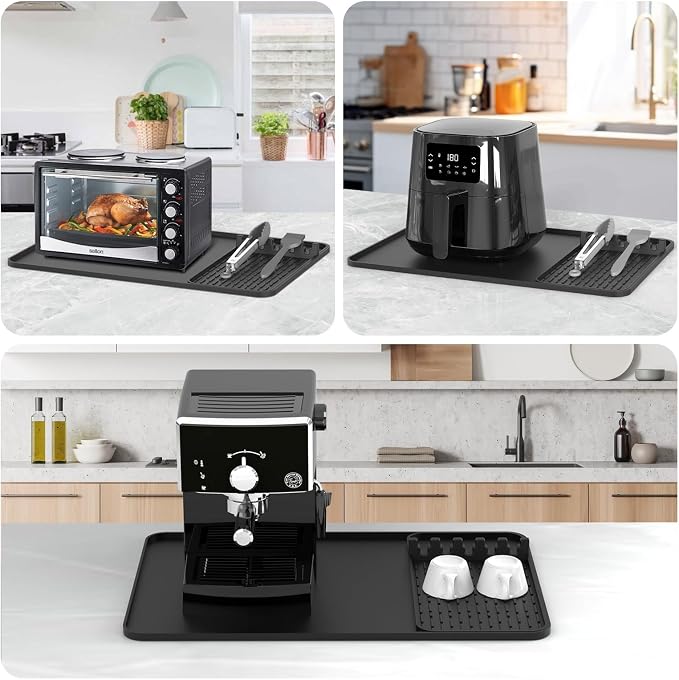 Silicone Grill Coffee Mat, Side Shelf Spatula Mat with Drip Pad - Flat Top Grill Smoker Accessories for Coffee, Bar, BBQ, Cooking, Countertop, Bar Grill Accessories Heat Resistant