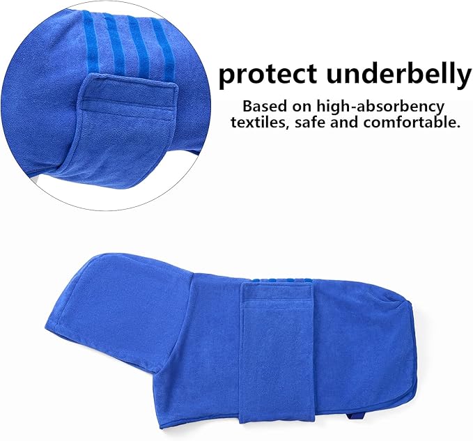 Geyecete Dog Drying Coats with Hood - Absorbent Robe Towel - Microfibre Fast Drying - Blue - XXL