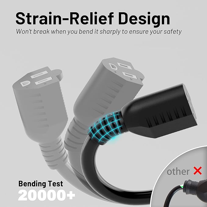 16/3 Black Indoor Outdoor Extension Cord 25 Ft 2 Pcs Waterproof, Extension Cord with 3 Prong,13A 1625W 16AWG SJTW, Flexible Weatherproof Power Cable for Offices, Gardens and Lawns