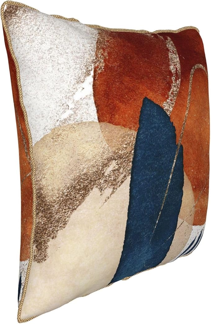 Navy Blue Burnt Orange Velvet Pillow Covers 18x18 Inch Boho Geometric Mid Century Throw Pillows for Couch Farmhouse Cushion Covers Pillowcase Modern Abstract Pillow Cases For Sofa Bed Outdoor Decor