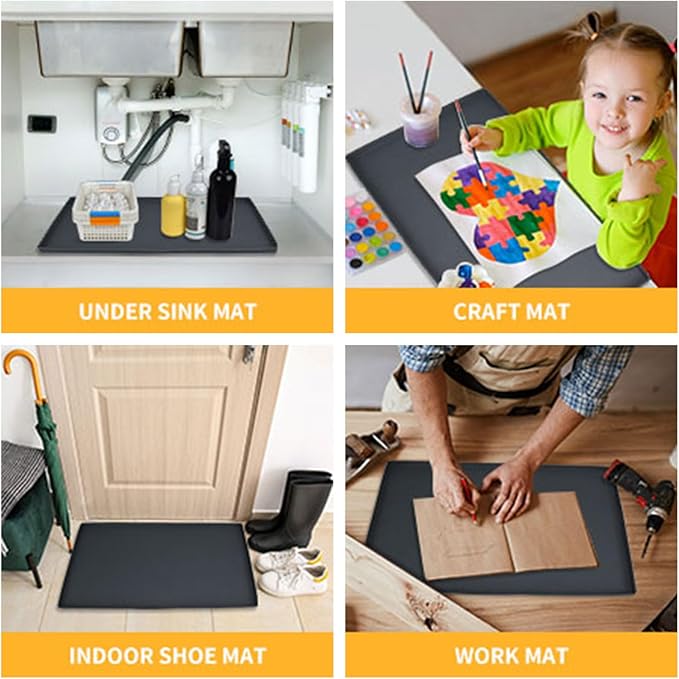 Dog Food Mat,Silicone Waterproof Food Tray,Non Slip Pet Bowl Mats Placemat,0.8" Raised Edge,Suitable for Most Small and Medium Sized Pets,28" x 18"