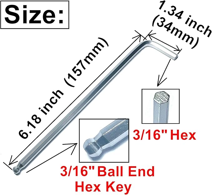 4pcs 3/16 Ball End Allen Wrench sets,3/16" Hex Key Wrench set,allen key Door Key L Shaped hex wrench set with Long Arm.