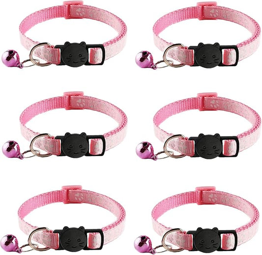 6 Pack Breakaway Cat Collar with Bells, Claw Print Design, Safety Buckle Kitten Collars, 0.4 Inches Width Lightweight, Adjustable 7.5-12.5 Inches Suitable for Girl Boy Cats