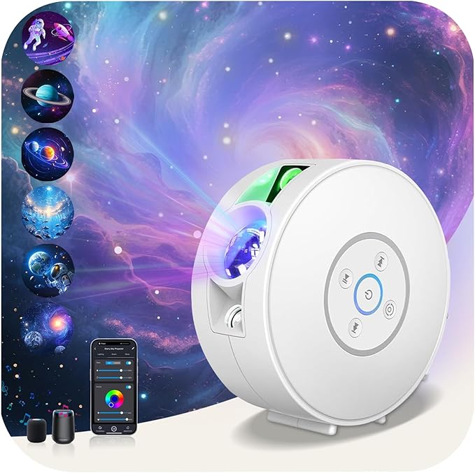 Smart Galaxy Star Projector Night Light - APP Voice Control, Bluetooth Speaker, Rotatable Nebula Lamp with 6 HD Slides, 37 White Noises & Timer, Star Sky Ceiling Light for Bedroom Kids Room Decor