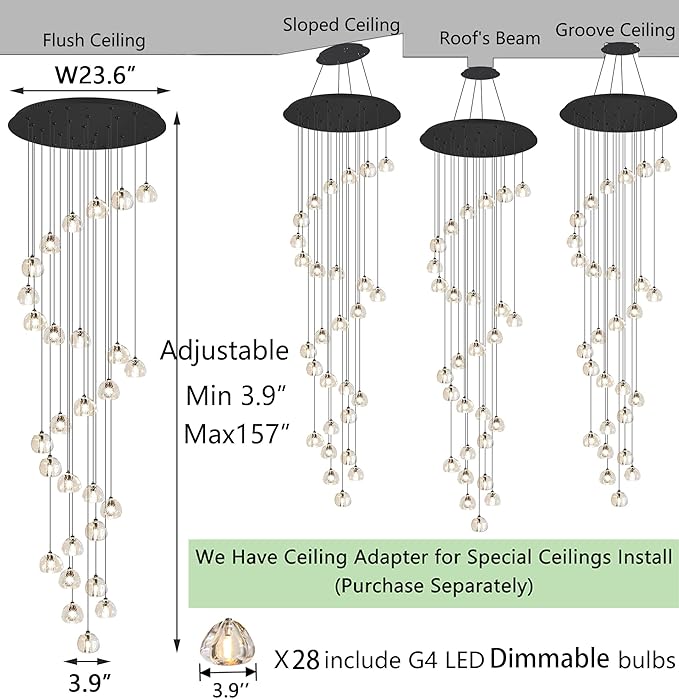 13ft Modern LED Chandeliers for Entryway Living Room Long Light High Ceiling Dining Room Light Dimmable Pendant Lighting Fixtures Chandelier for Foyer Staircase 2700K 6000K Lighting Black