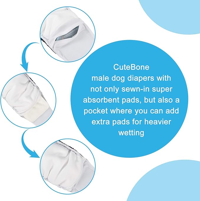 CuteBone Reusable Doggie Diapers Male Dog Wraps XS 3 Pack Washable Puppy Belly Bands Small DM11XS